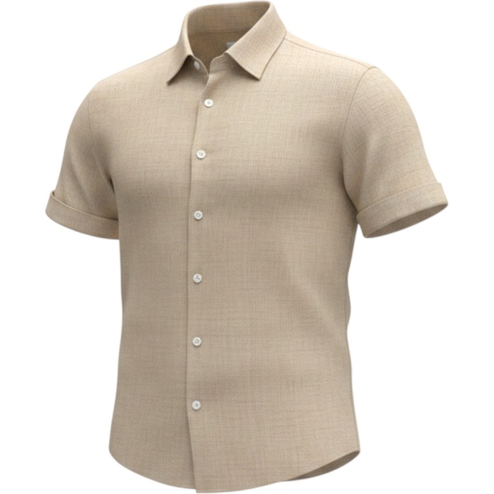Porter & Ash Mens Tan 100% Linen Short Sleeve Button Down Shirt Size Medium